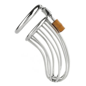 Packshot Cage de chasteté pour homme en Acier inoxydable surface polie facile à nettoyer durable non poreux et compatible avec tous les lubrifiants mécanisme de verrouillage avec cadenas et clé
