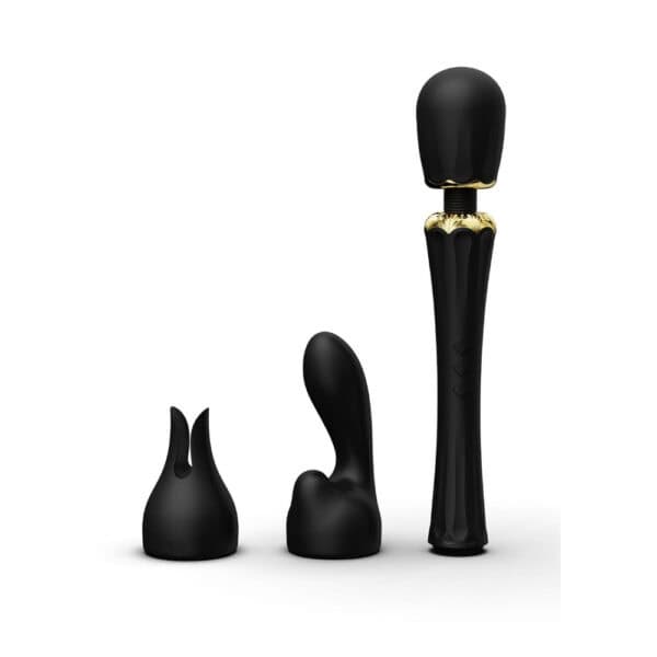 Wand Vibromasseur Noir en Silicone et palstique ABS Résiste aux éclaboussures 5 modes de vibration avec deux embouts en silicone inclus