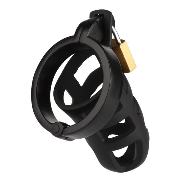 Packshot Jaula de castidad Acero inoxidable Sistema de cierre negro con candado y llave
