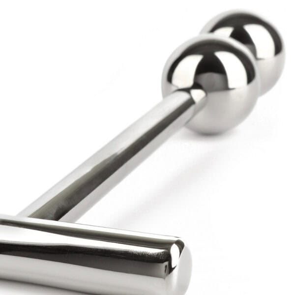 Sextoy anal haut de gamme en acier inoxydable avec double sphère insérable surface lisse et polie poignée en T ergonomique