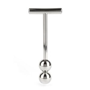 Sextoy anal haut de gamme en acier inoxydable avec double sphère insérable surface lisse et polie poignée en T ergonomique