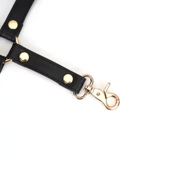 Hogtie en Cuir de Vache Noir avec attaches pour fixation croisée détails métal doré