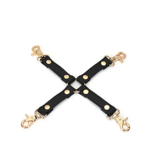 Hogtie en Cuir de Vache Noir avec attaches pour fixation croisée détails métal doré