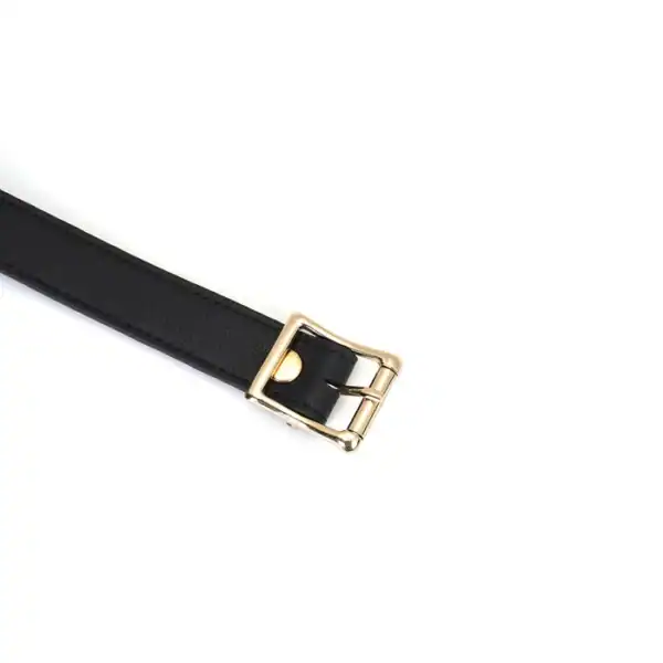 Bâillon Boule GAG en Cuir noir lisse avec boule en silicone sangle réglable détail en métal Doré