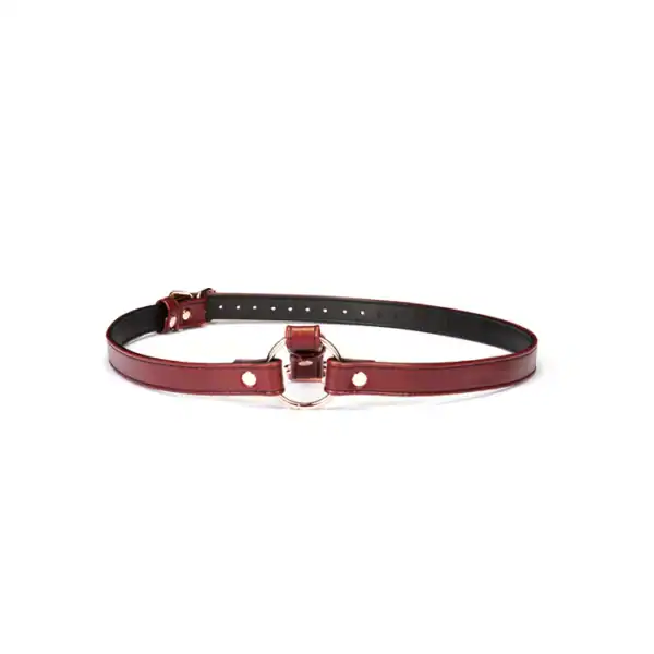 Harnais avec Collier et Menottes de Poignets en Cuir de Vache Rouge vin Détails Rose Gold