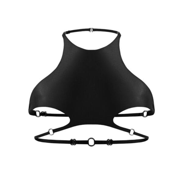 Stellare Top aus doppeltem Biflex von Anoeses, Neckholder mit verstellbaren Trägern mit Metallringen - grafischer Schnitt, eng anliegende Passform, handgefertigt.