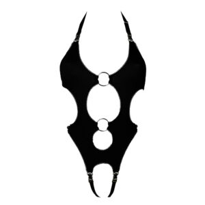 Peitho-Body aus dehnbarem Jersey mit Zweite-Haut-Effekt, Picot-Gummiband, verstellbaren und abnehmbaren Trägern, im Schritt offen für einen gewagten, freien Stil.