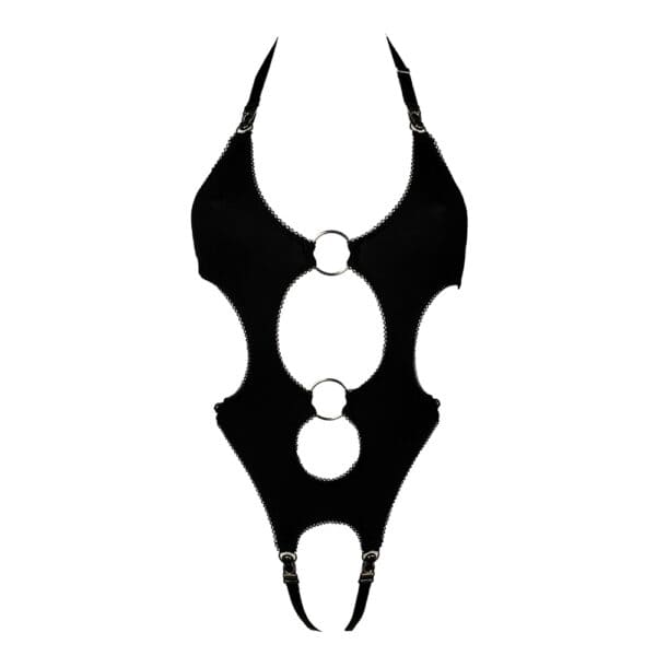 Peitho-Body aus dehnbarem Jersey mit Zweite-Haut-Effekt, Picot-Gummiband, verstellbaren und abnehmbaren Trägern, im Schritt offen für einen gewagten, freien Stil.