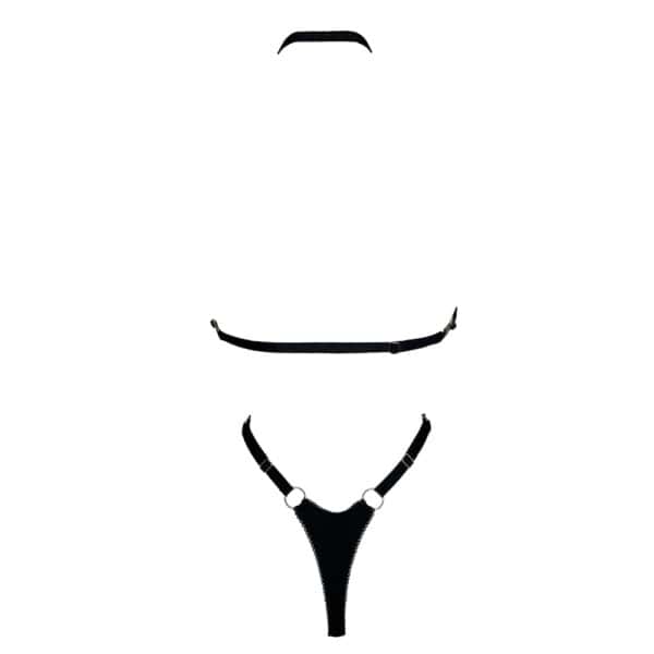 Erato Body aus weichem, dehnbarem Jersey mit präzisen Ausschnitten, Tropfenöffnungen, Picot-Gummiband, verstellbaren und abnehmbaren Trägern, dezenter silberfarbener Hardware.