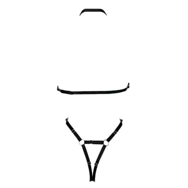 Peitho-Body aus dehnbarem Jersey mit Zweite-Haut-Effekt, Picot-Gummiband, verstellbaren und abnehmbaren Trägern, im Schritt offen für einen gewagten, freien Stil.