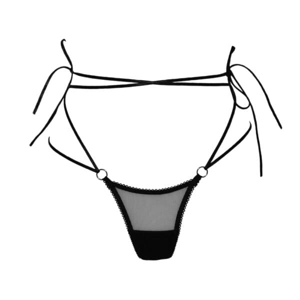 Стринги Ione из прозрачной сетки с эластичным пико, перекрещенные завязки-спагетти на талии, металлические кольца серебристого цвета, лимитированная серия, индивидуальная посадка.