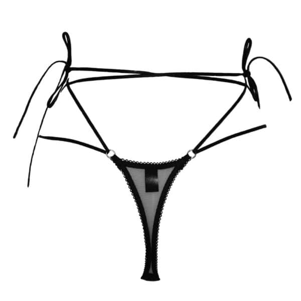 Стринги Ione из прозрачной сетки с эластичным пико, перекрещенные завязки-спагетти на талии, металлические кольца серебристого цвета, лимитированная серия, индивидуальная посадка.