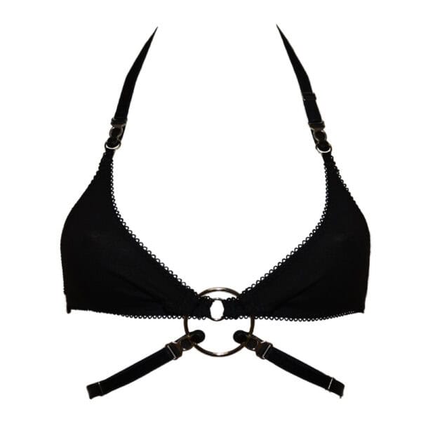 Elektra Soft-BH LETHE Intimates - Vielseitige Dessous aus weichen, dehnbaren Materialien, mit Picot-Gummiband und verstellbaren Trägern. Zentrales silberfarbenes Metalldetail für einen eleganten Fetisch-Touch.