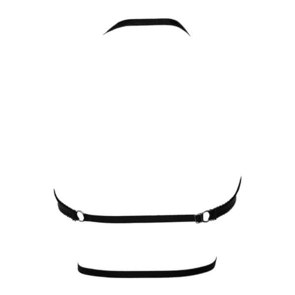 Lingerie réversible en tissu extensible doux, avec découpe cœur graphique et anneau métallique argenté central. Élastique picot et bretelles ajustables pour un confort optimal.