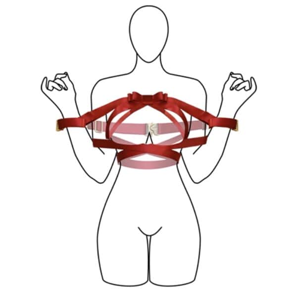 Arnés UPKO Bowknot de cincha negra con pajarita central que enmarca el pecho y los brazos, provisto de cierres de velcro: un arnés para la parte superior del cuerpo atractivo y funcional.