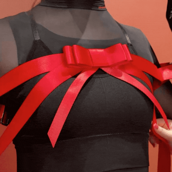 UPKO Bowknot-Harness aus schwarzen Gurten mit zentraler Fliege, rahmt Brust und Arme ein und ist mit Klettverschlüssen ausgestattet - ein ästhetischer und funktioneller Oberkörper-Harness.