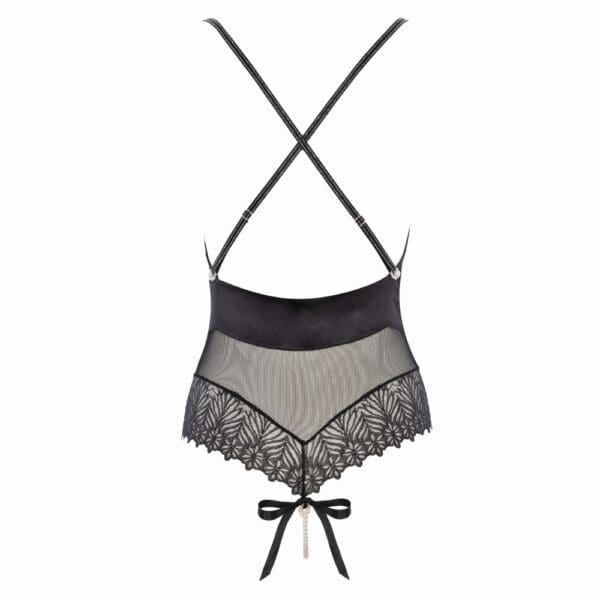 Body string BRACLI Destinos en dentelle noire avec lurex et soie française, collier de perles amovible stimulant le point G, lingerie artisanale Made in Spain.